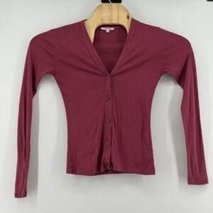 Splendid Collection Womens Burgundy V Neck Button Up Cardigan Sweater XS